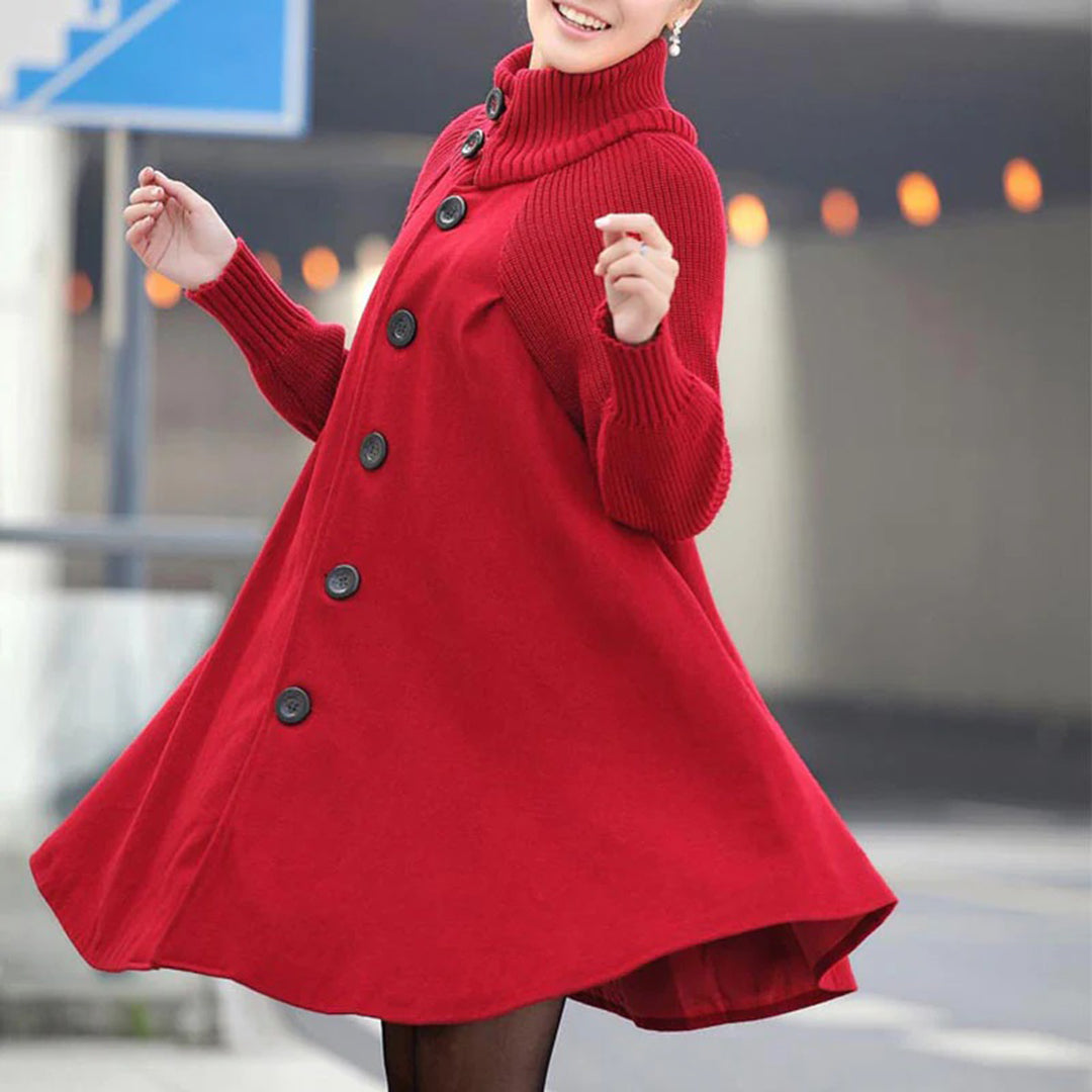 nainen pitkä takki punainen painikkeilla sivukuva